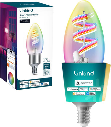 E12 Led Bulb, RGBTW Color Changing Matter Smart Light Bulbs,1 Pack