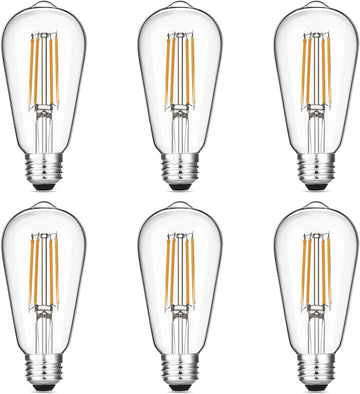 Vintage LED Edison Bulbs 6W, Equivalent 60W Incandescent, Warm White 2700K, ST58 Antique LED Filament Bulbs with 90+ (Pack Of 6)