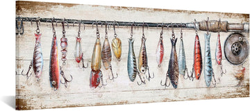 Vintage Coastal Fishing Buoys Canvas Wall Art - 20x55 Nautical Theme Painting , Man Cave, Office Decor, Artwork Above