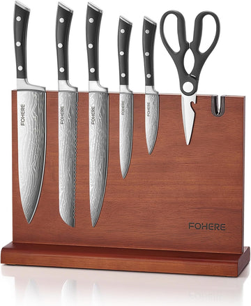 Kitchen Knife Set, Knives Set with Magnetic Knife Holder and Sharpener, 7 Pieces Sharp Chef Knife Set with Ergonomic