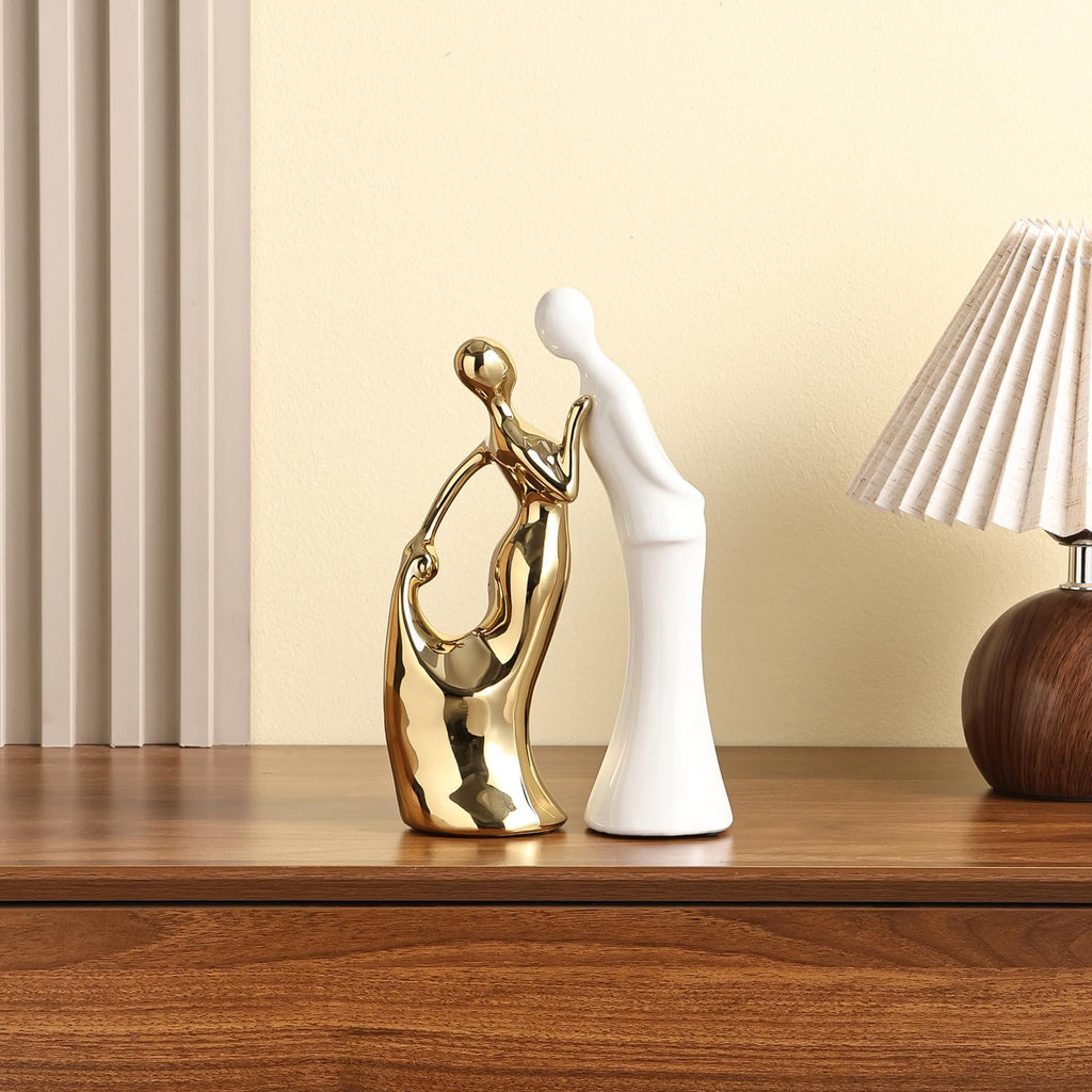 Ceramic Couple Statues Home Decor Lover Sculpture Figurine, Modern Aesthetic Abstract Art Decorative Accent Bedroom