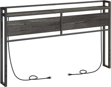 King Headboard, Headboard with 2 Outlets and 4 USB Ports, Adjustable Height, Storage Rack, Sturdy and Stable