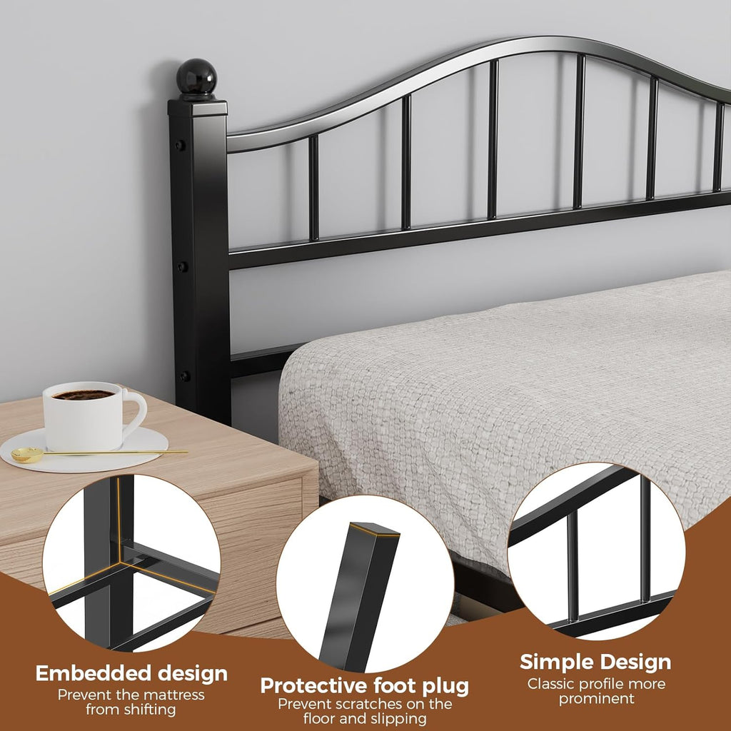 Full Bed Frames with Headboard, Noise-Free Design & Underbed Storage Heavy Duty Metal Bed Frames No Box Spring