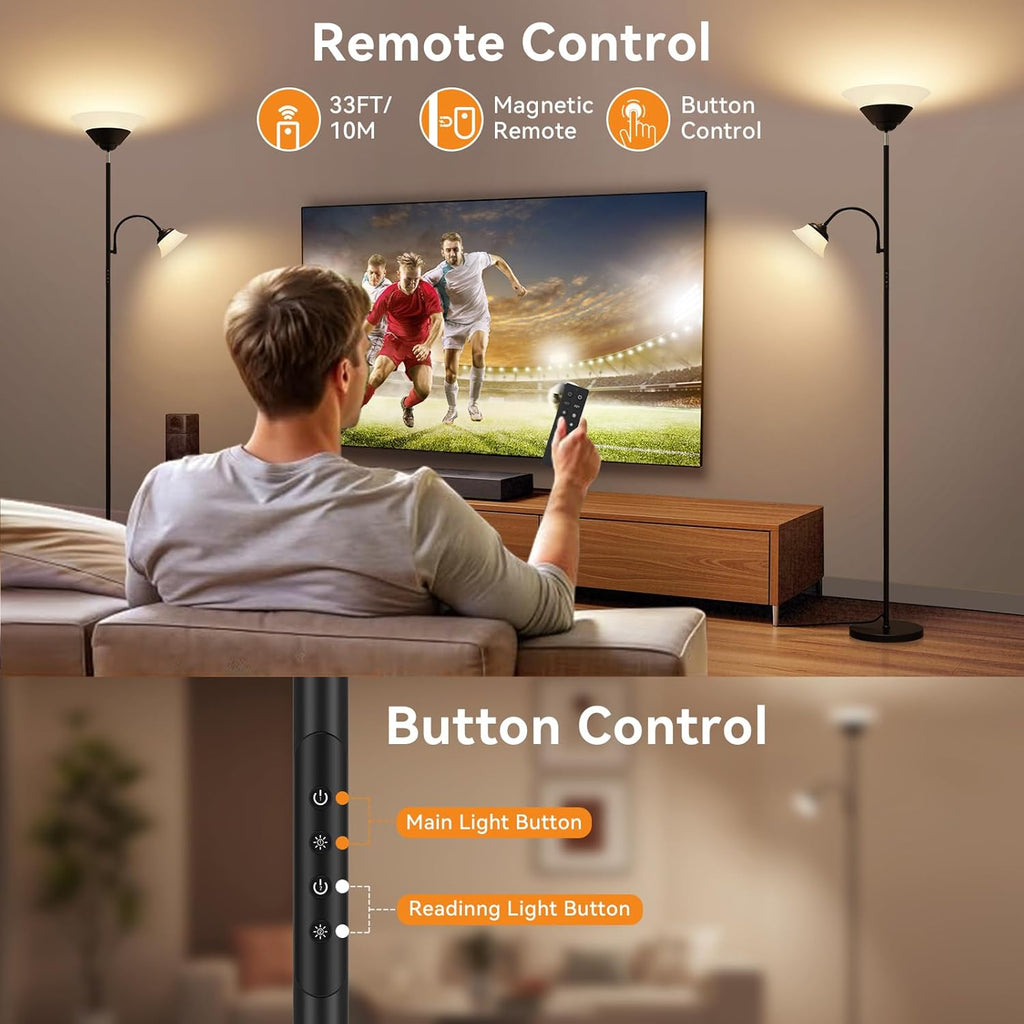 2-in-1 Torchiere Floor Lamp, 34W Super Bright LED Standing Lamp with Remote & Touch Control