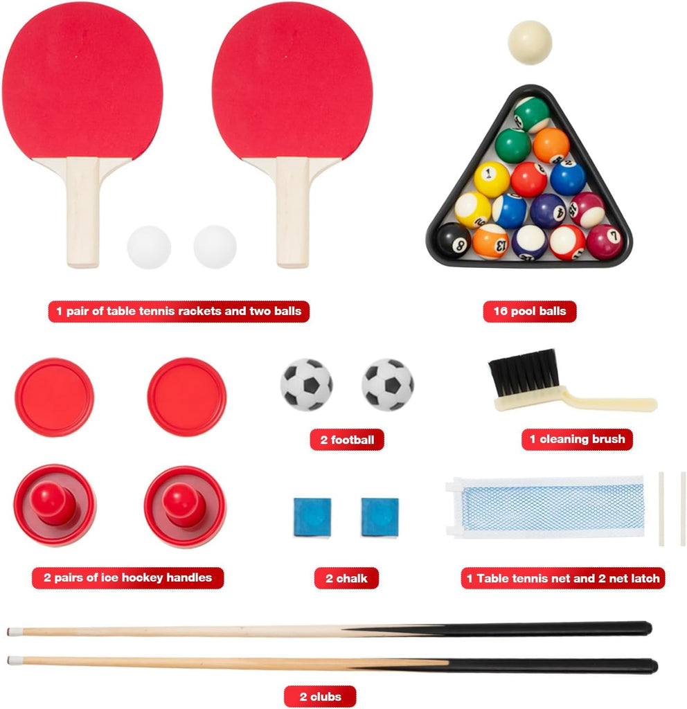 Multi Game Table 4-in-1 Combo Game Table-Foosball Table,Pool Billiards,Air Hockey & Table Tennis,Combination Table