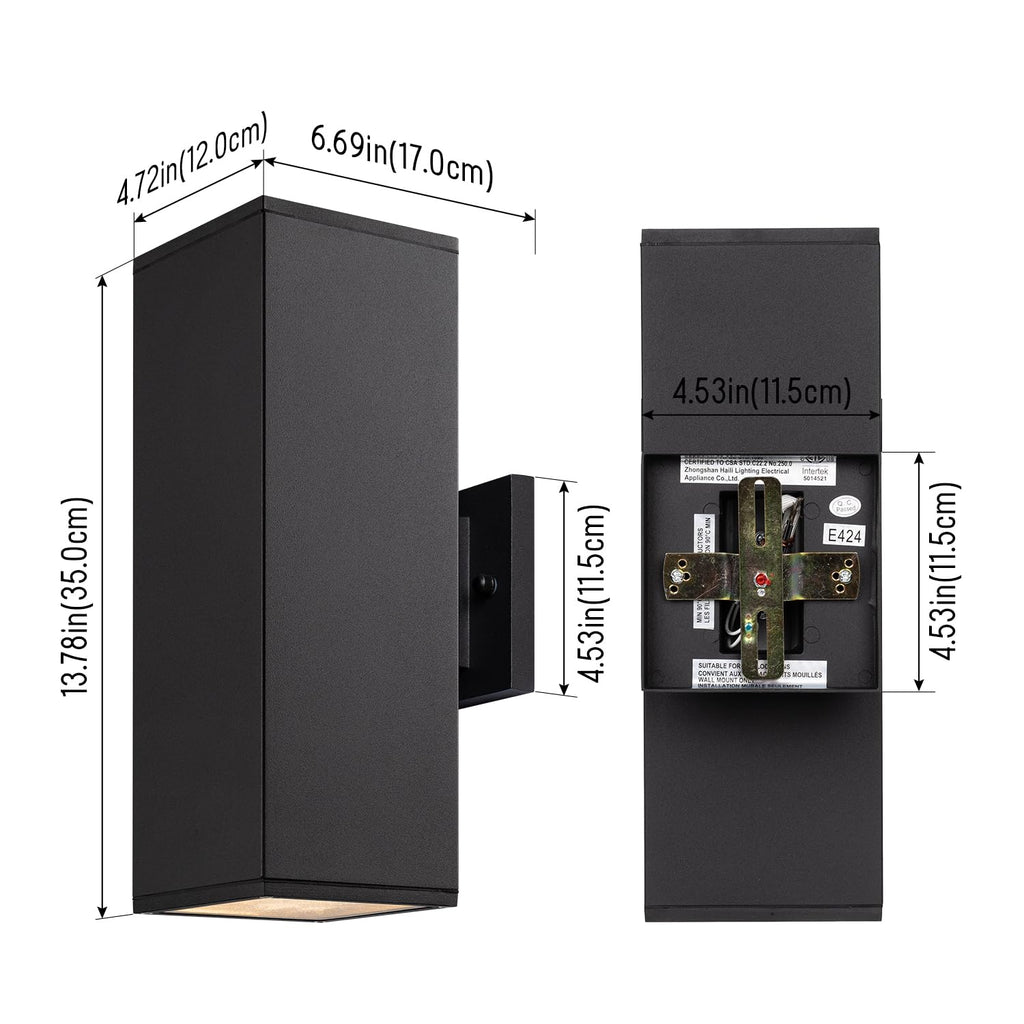 14" Modern Outdoor Porch Light in 2 Lights, Matte Black, 1 Pack
