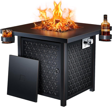 Propane Fire Pits 32 Inch Outdoor Gas Fire Pit, 50,000 BTU Steel Fire Table with Lid and Lava Rock