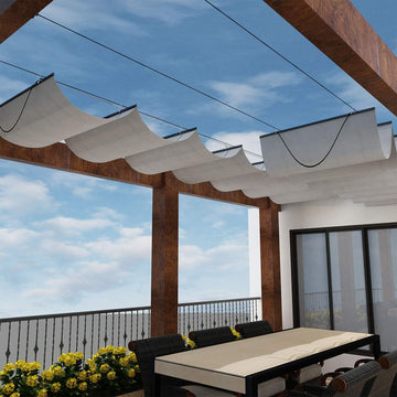 4' x 12' Retractable Sun Shade Canopy Cover Sliding Wave Shade Sail for Pergola Patio Deck Yard Gazebo Outdoor (Light