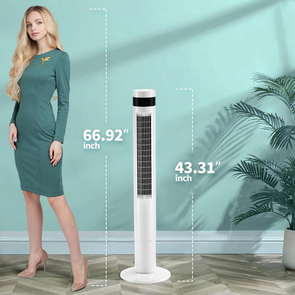 Tower Fan Portable Electric Oscillating Fan Quiet Cooling Remote Control Standing Bladeless Floor Fans 3 Speeds Wind