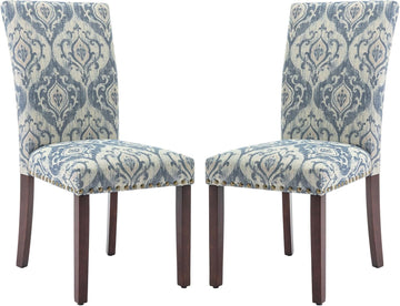 Upholstered Parsons Dining Chairs Set of 2, Fabric Dining Room Kitchen Side Chair with Nailhead Trim and Wood Legs