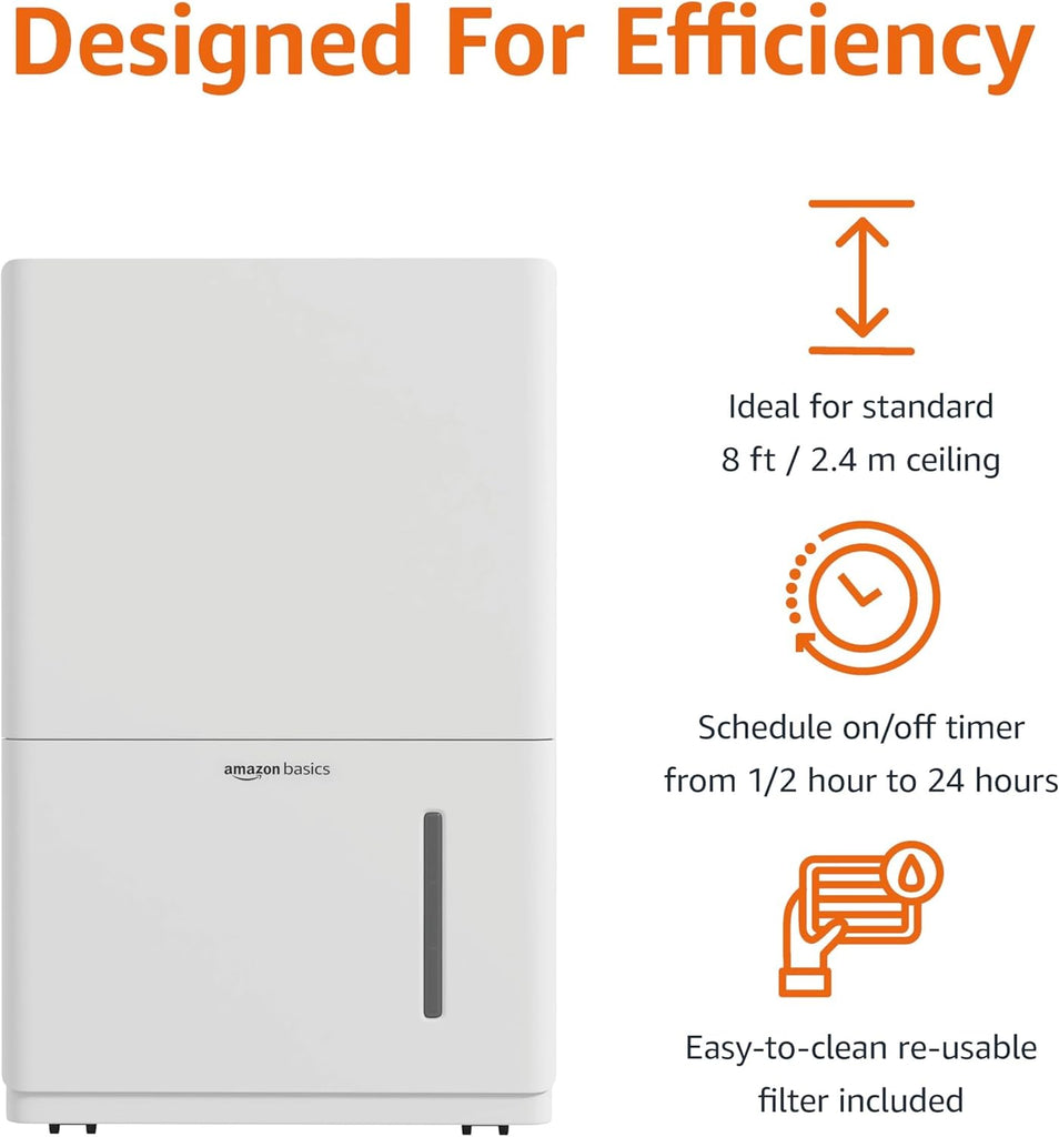 35-Pint Large Dehumidifier for Home, Humidity Control, Auto-Defrost, Timer, Overflow Protection