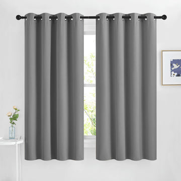 Silver Grey Blackout Curtains 63 inches Long, Grommet Solid Thermal Drapes Light Blocking Window Treatments Sound