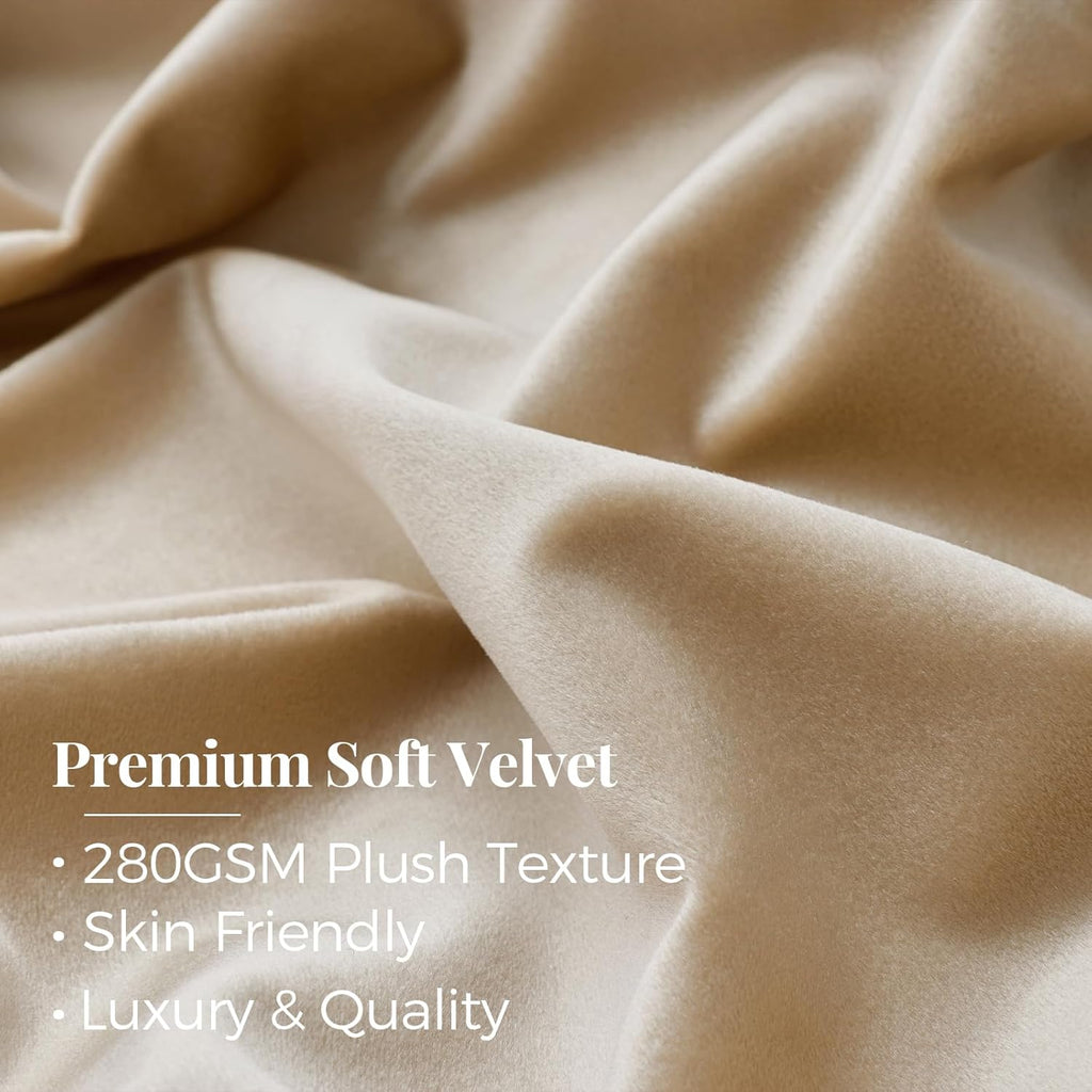 Beige Champagne Velvet Curtains 90 Inch: Pinch Pleated 2 Panels Luxury Living Room Darkening Thermal Insulated Drapes - Set of 2