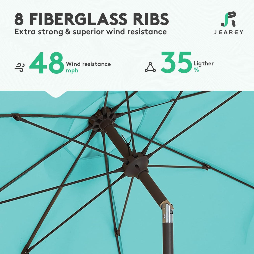 9FT Outdoor Patio Umbrella,Market Table Umbrella with 8 Fiberglass Ribs, Pool Umbrella with Tilt and Crank - Peacock Blu