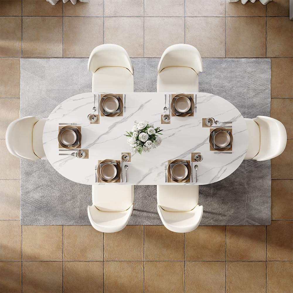 Modern Dining Table,71" Oval Sintered Stone Table with Bronze Carbon Steel Base for Dining Room,Kitchen,Home