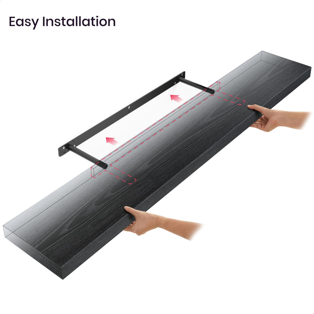 Floating Shelf, 48" Wood Wall Shelf with Invisible Brackets, 8" Deep, Black