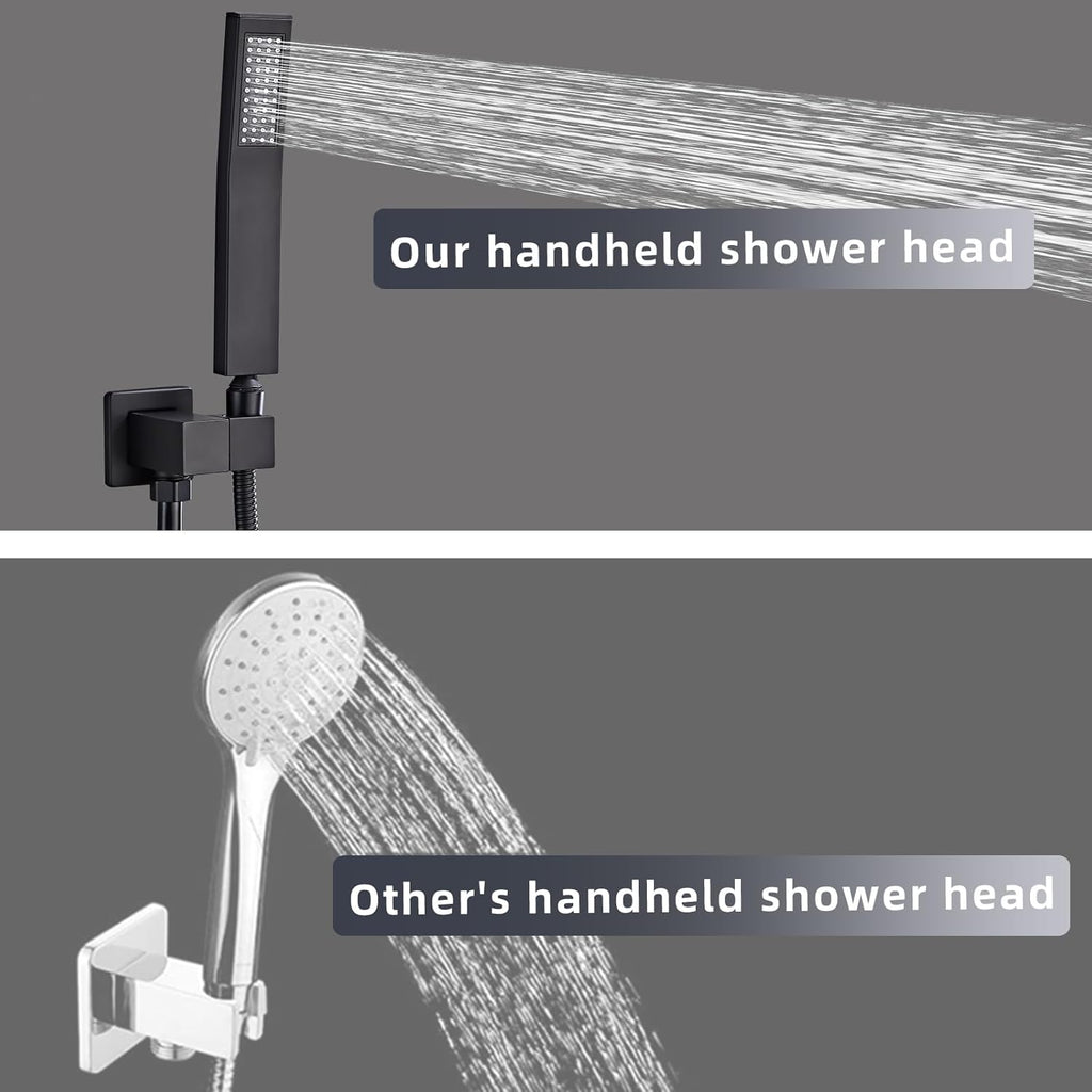 Black square hand shower head, handheld shower head with hose,brass High pressure flushing With adjustable water