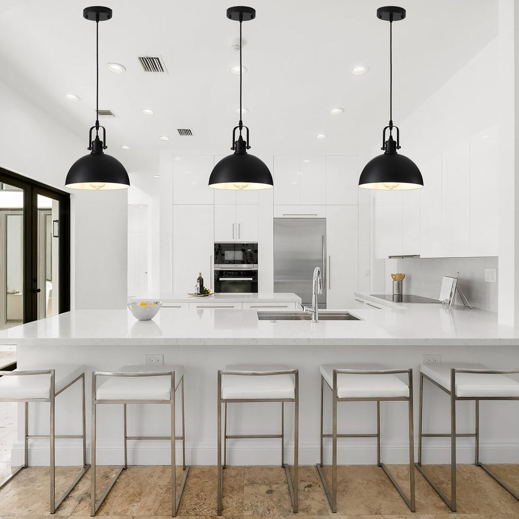 Farmhouse Pendant Lights Kitchen Island 3 Pack, Matte Black Modern Hanging Light Fixtures, Industrial Ceiling Pendant