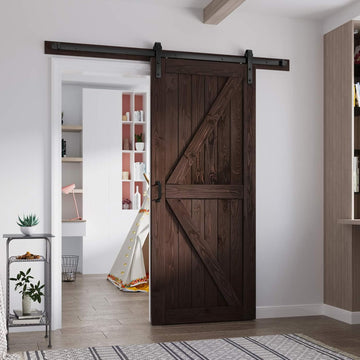 36in x 84in Brown Barn Door with 6.6ft (79inch) Barn Door Hardware Track Kit and Handle Included, Do