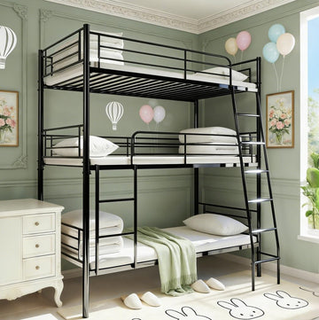 Twin Triple Bunk Bed for 3, bunk Bed for 3 Person, 3 bunk beds for Kids/Adults/Teenagers, Black Split into 3beds
