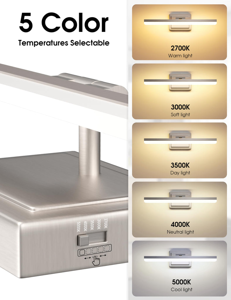 Modern Bathroom Vanity Light 24 inch, Rotatable, 24W Dimmable 5CCT Led Bathroom Light Fixture Over Mirror, Brushed