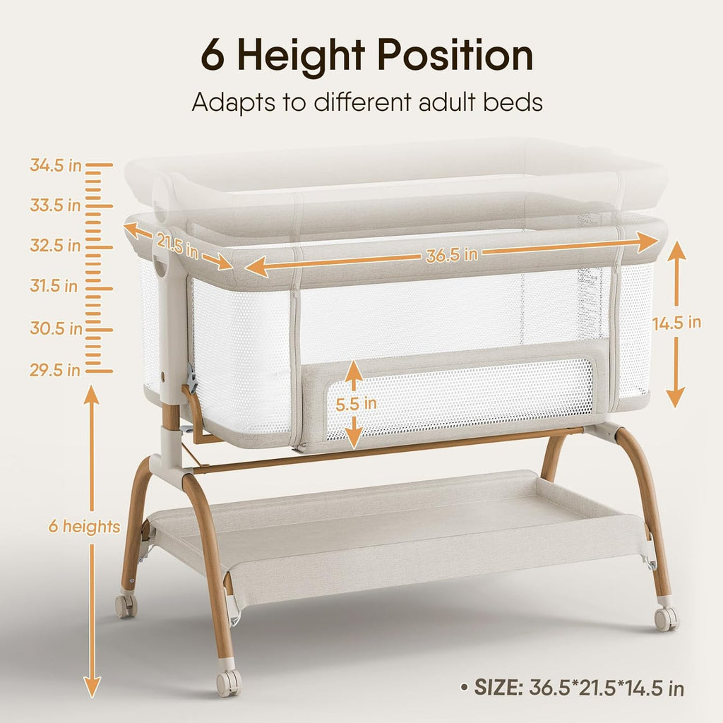 Bassinet Bedside Crib, Stable and Secure Crib for Newborns, Beige | 3-in-1 Baby Bassinet Bedside Sleeper with