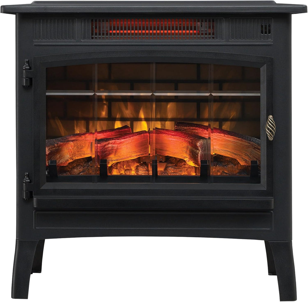 Freestanding Electric Fireplace Stove Heater with 3D Flame Effect, Infrared Space Heater for Rooms up to 1,000 Sq Ft, Black
