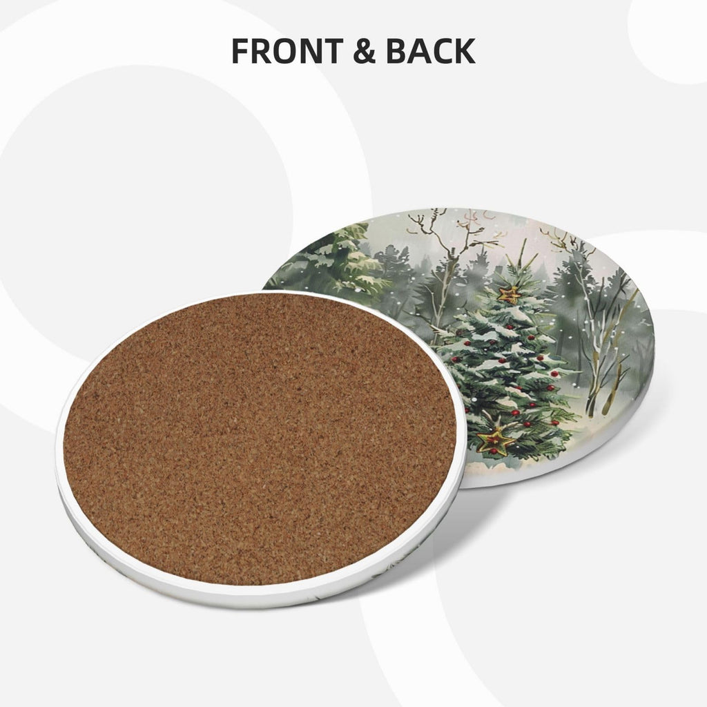 Winter Christmas Tree Coasters for Drinks Red Bell Absorbent Ceramic Coaster Set of 4 for Coffee Table Cup Bar