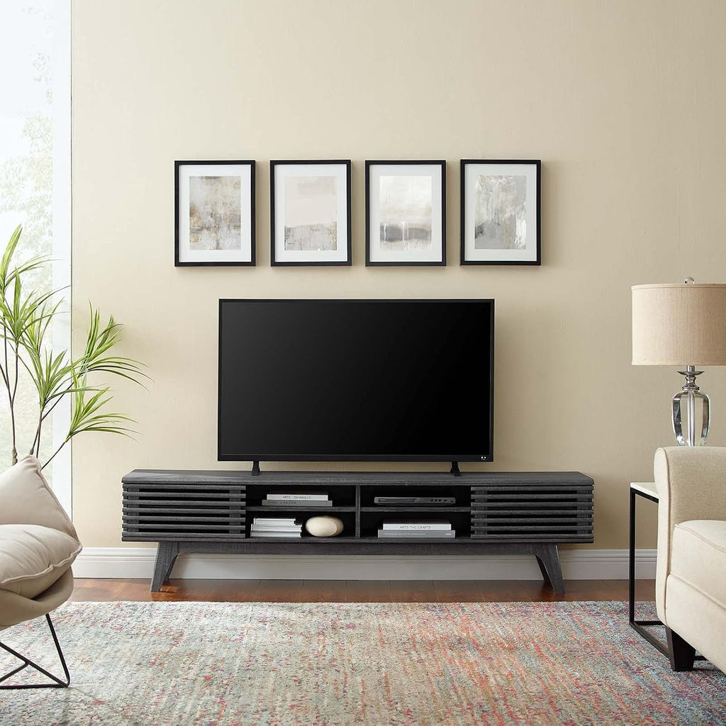 Render Mid-Century Modern Low Profile 70 Inch Media Console TV Stand in Charcoal, 70"