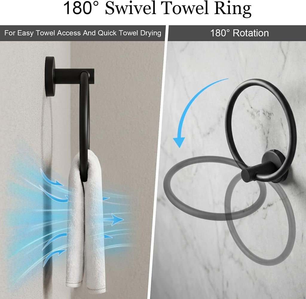 10-Piece Matte Black Bathroom Hardware Set, 16in SUS304 | Wall-mounted Towel Racks, Hand Towel Holder Decor