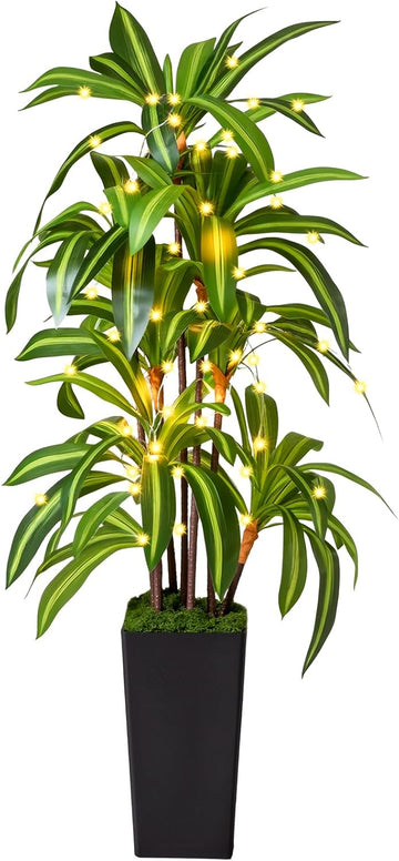 Artificial Dracaena Tree 5FT, Fake Plants with Black Tall Planter - Fake Tree Tall Faux Plants Indoor Floor Plant