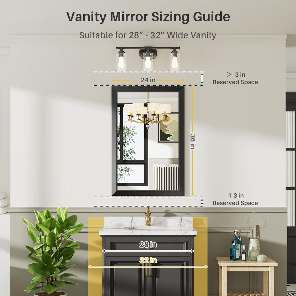 Black Metal Framed Bathroom Wall Mirror, 24x36 Inch