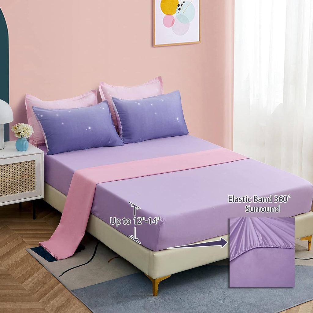 Girls Comforter Set / Colorful Ombre Pink Rainbow Bedding Set Bed in A Bag for Kid Teen Girls 7 PC
