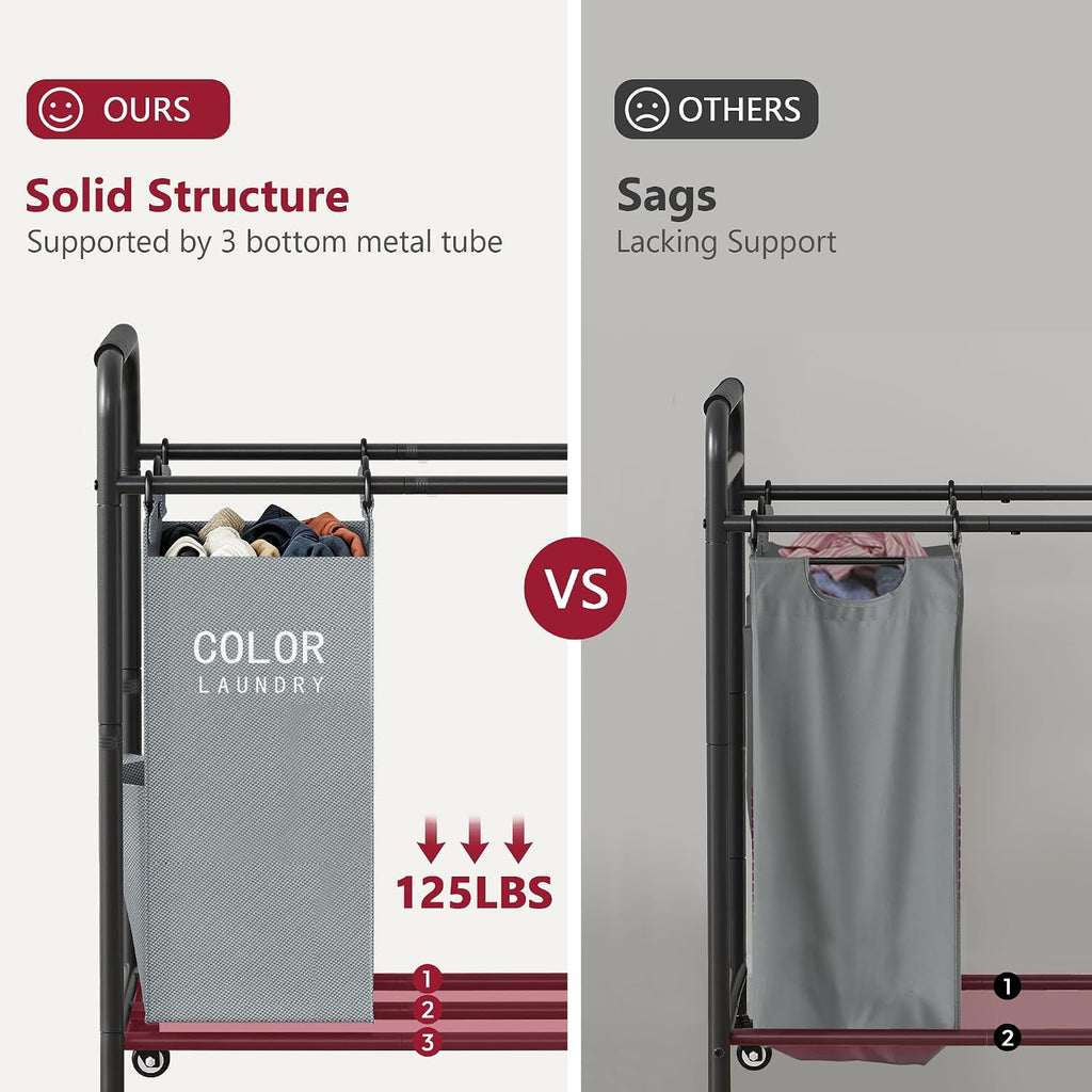 5 Bag Laundry Sorter Cart, Laundry Hamper 5 Section, 5 Colors | Rolling Laundry Basket with Heavy Duty Lockable