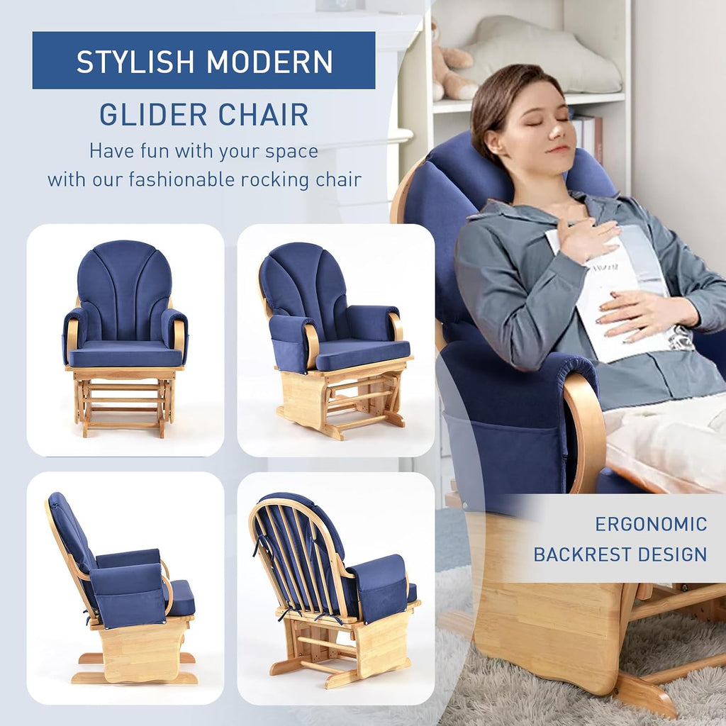 Wood Base Glider Rocker Chair, Baby Feeding and Rocking Chair Nursery Rocking Chairs with Silent Swing Solid Hardwood