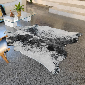 Faux Cowhide Rug 6.4 ft x 8 ft Black and White Cow Print Area Rug Faux Animal Skin Rug Bedroom Nursery