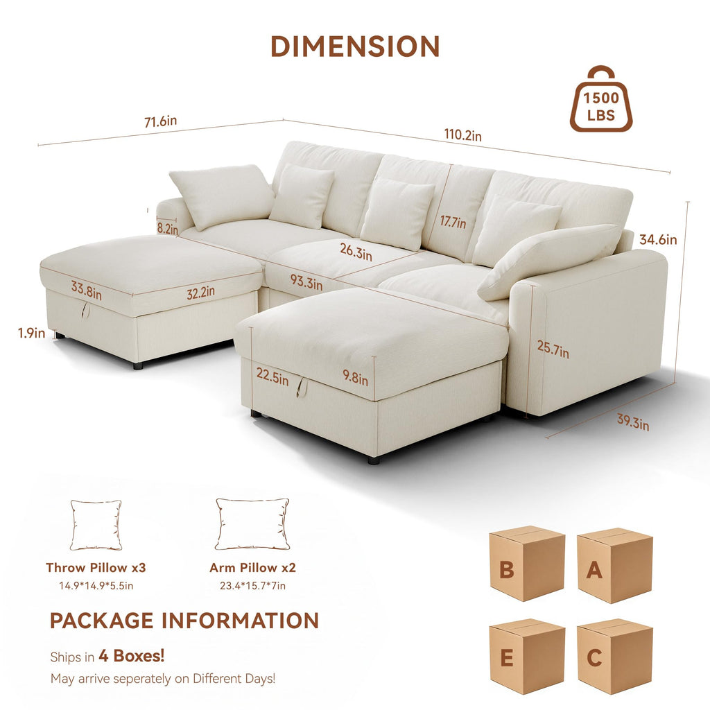 Oversized Cloud Sectional Couches, Modular Sectional Sofa with Wide Deep Seat, Coner Couch with Throw Pillow and