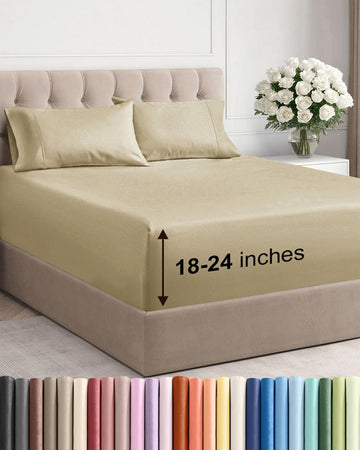Extra Deep Cal King Sheet Set - 6 Piece Breathable & Cooling Sheets - Beige