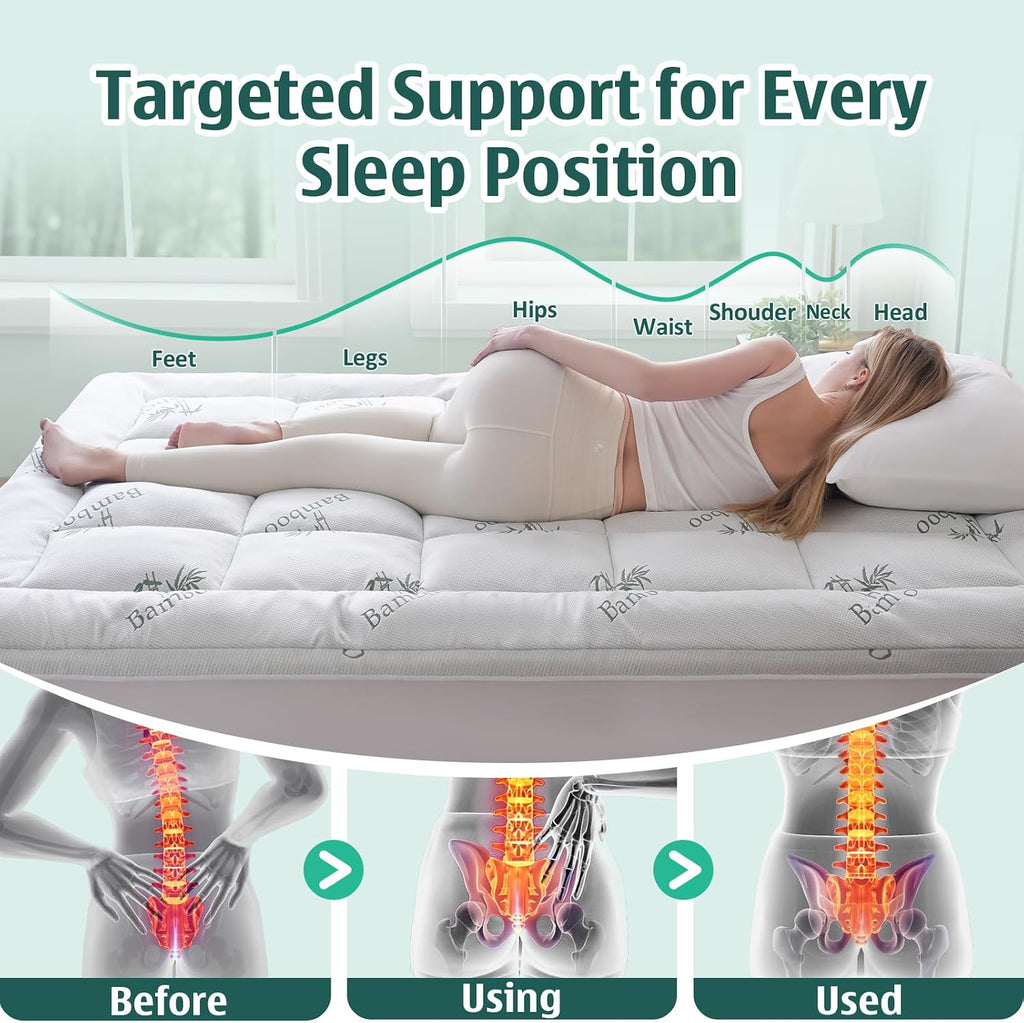 Memory Foam Mattress Topper Full, Viscose Derived from Bamboo | Pillow Top Mattress Pad for Back Pain Relief | Deep