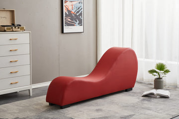 Yoga, Stretching, Relaxation Modern Faux Leather Living Room Curved Chaise Lounge, Regular, RED (Yoga-S-RED)