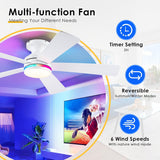 46" Flush Mount RGB Ceiling Fans with Lights - White Low Profile Ceiling Fan Light with Remote/APP, RGB+3CCT 6 Wind Speeds and Reversible, Modern Fan Light Fixture for Party, Kiad's Room A101-B0F1L6V1M2