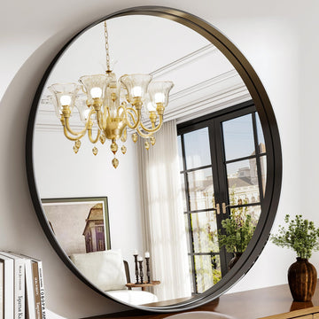 36 Inch Round Bathroom Mirror - Wall Mounted Circle Mirror with Metal Frame, Modern Mirror Suitable, Vanity