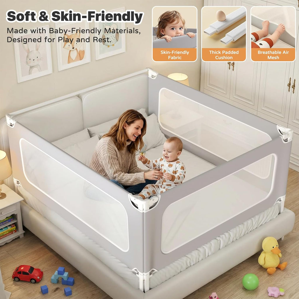 3 Piece King Size Bed Rail for Toddlers, Upgraded Height Adjustable Baby Bed Rail Guard, Thickened Child Safety Bed