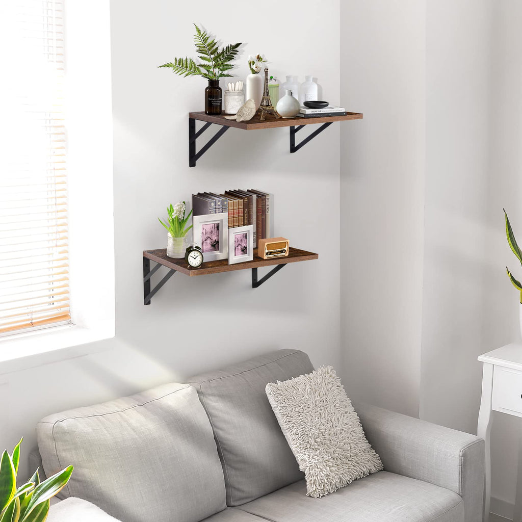2 Pc Deep Floating Wall Shelves, Heavy Duty, 16x12, Brown