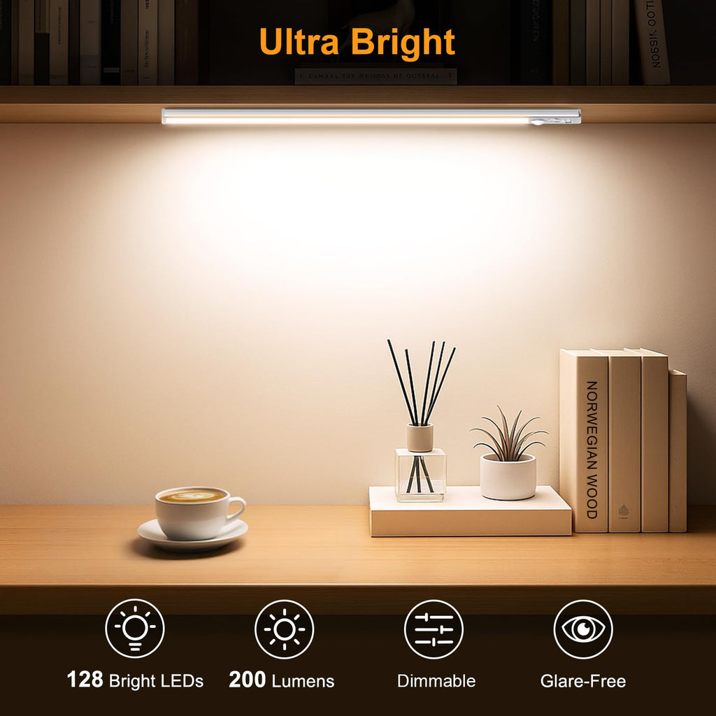 Under Cabinet Lighting 14.7inch,2 Pack Eye Caring 3-Color 4 Working Modes Dimmable Motion Sensor Light