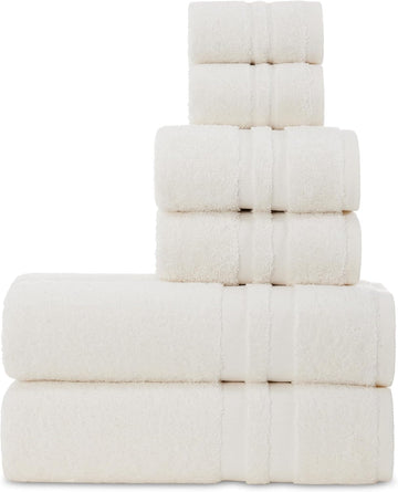 Premium 6 Piece Towel Set, 2 Bath Towel, 2 Hand Towels, 2 Washcloths, 100% Turkish Cotton Soft Absorbent Towels