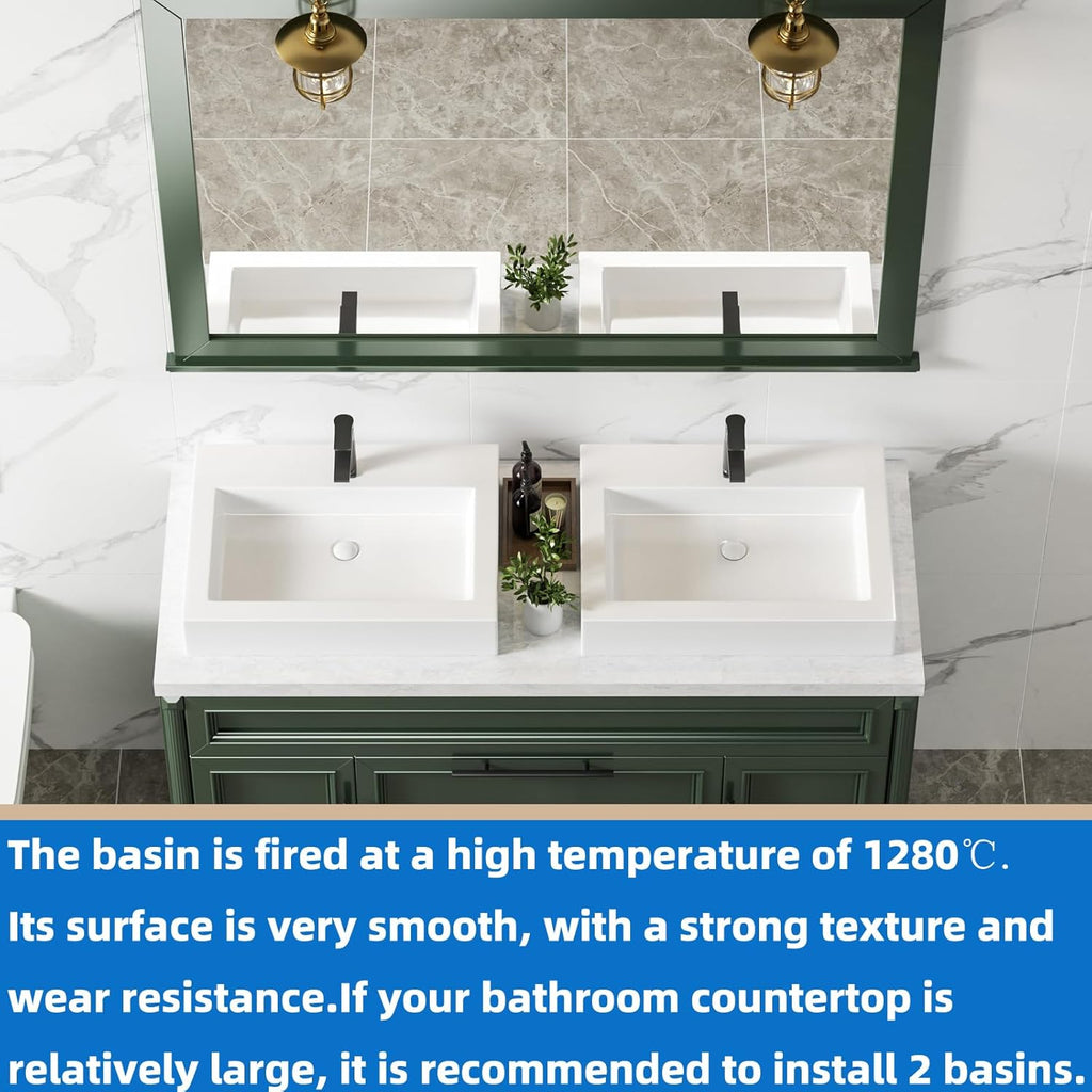 24 Inch Bathroom Sink Countertop Vessel Sink White Porcelain rectangular 24 x 18.3 Above Counter Bath Basin