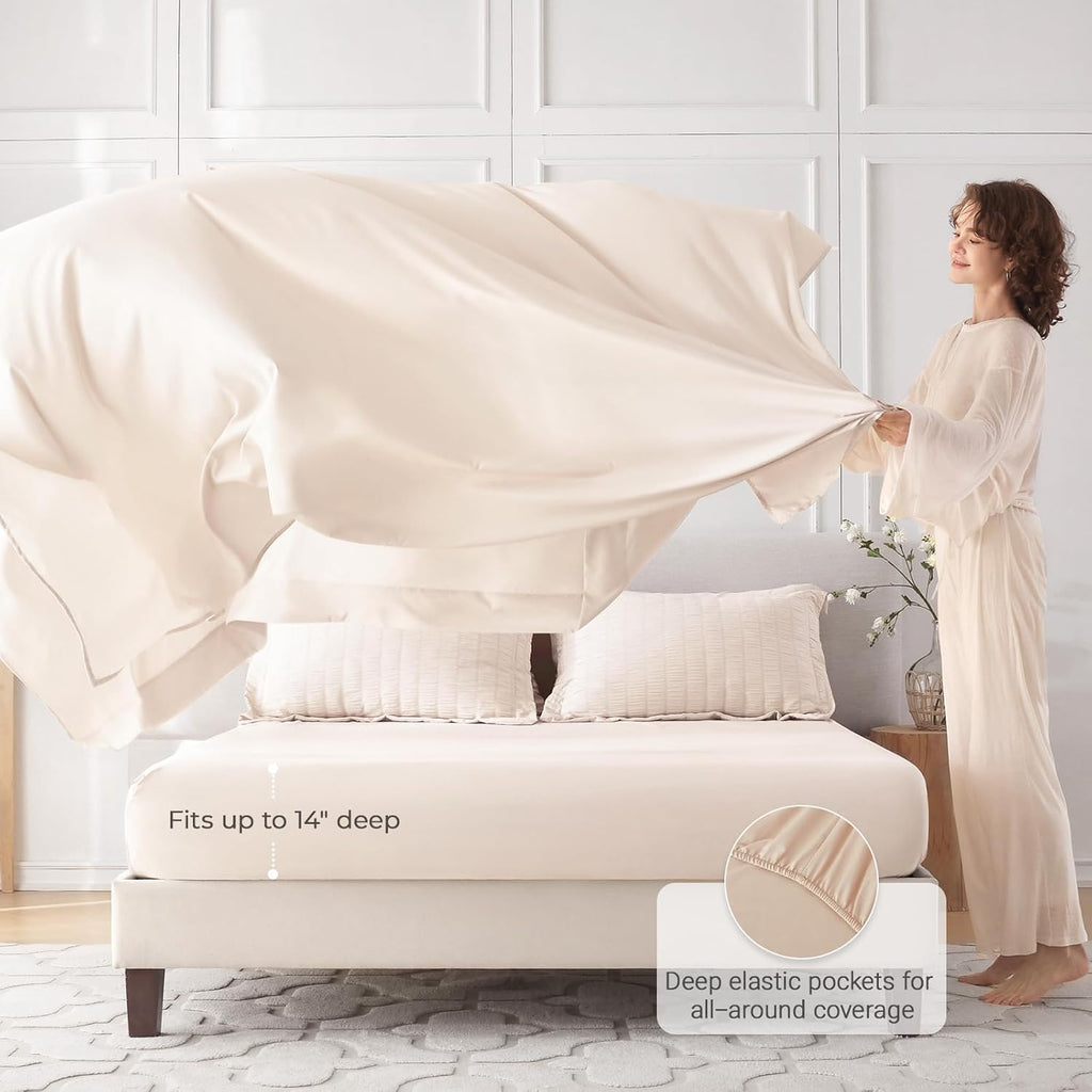 7 Pieces Comforter Set, Seersucker Bed in a Bag, All Season Luxury Bedding Set with Comforter, Flat Sheet