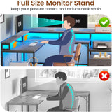 L Shaped Desk, 66" Home Office Desk with Wood File Drawer & Power Outlet, Gaming Desk with Led Lights