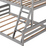 House Floor Bunk Bed with Ladder Twin Over Full,Wood Low Bunk Bed for Kids Juniors